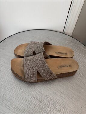 Muk Luks Taupe Textured Slide Sandals